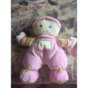 Fisher Price Babys 1st Doll First Plush Rattle Toy 10.5 in Pink Girl Lovey Satin